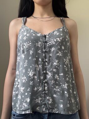 GARAGE Button Front Cami Top Floral Dusty Green